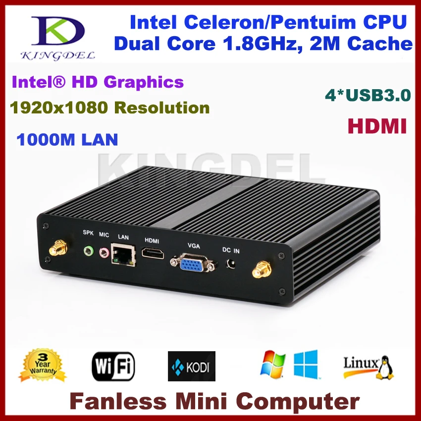  2016 New Fanless HTPC, Mini Computer with Intel Pentium 2117U Dual Core 1.8GHz, 2GB RAM, 32GB SSD, HDMI, WiFi, 4*USB 3.0 