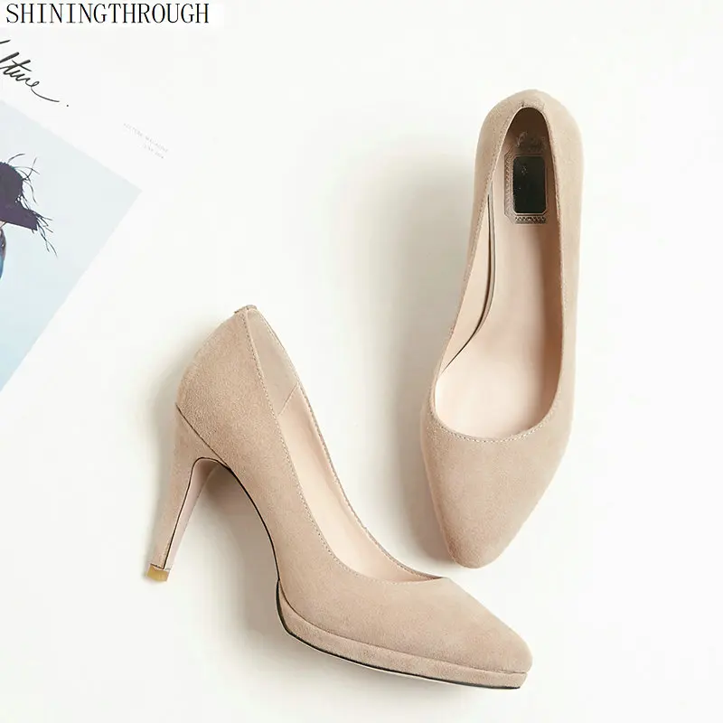 

Women suede Leather High Heel Shoes Women Pointed Toe Shoes Thin Heel Pumps Party Club Women Shoes large Size 34-43