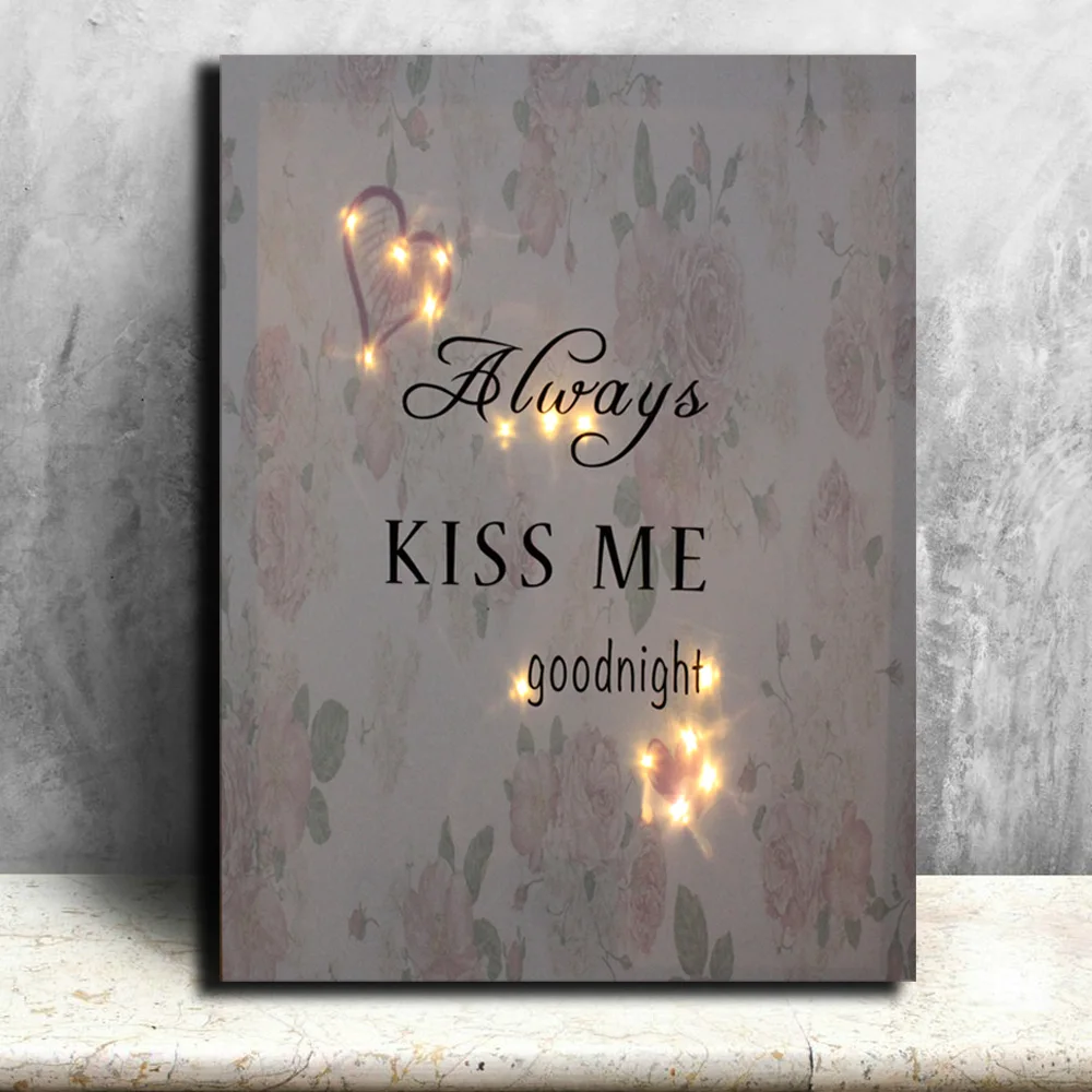 Светящаяся парусиновая печать со светодиодами kiss me quote love painting wall picture canvas art poster and