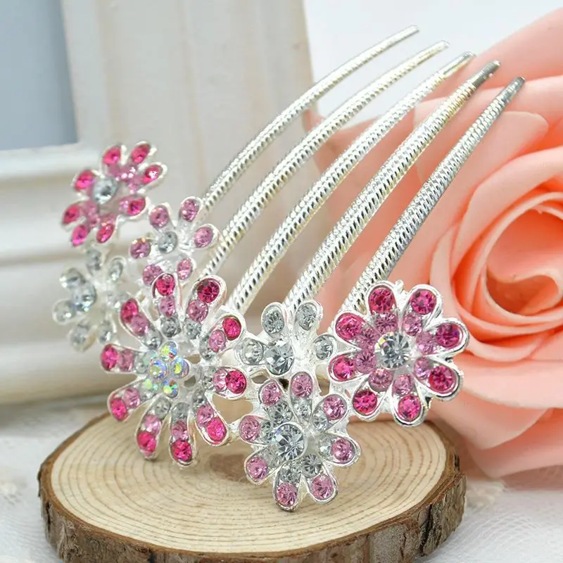 Women Beautiful Crystal Rhinestone Hair Clips Lady Petal Tuck Hair Comb
