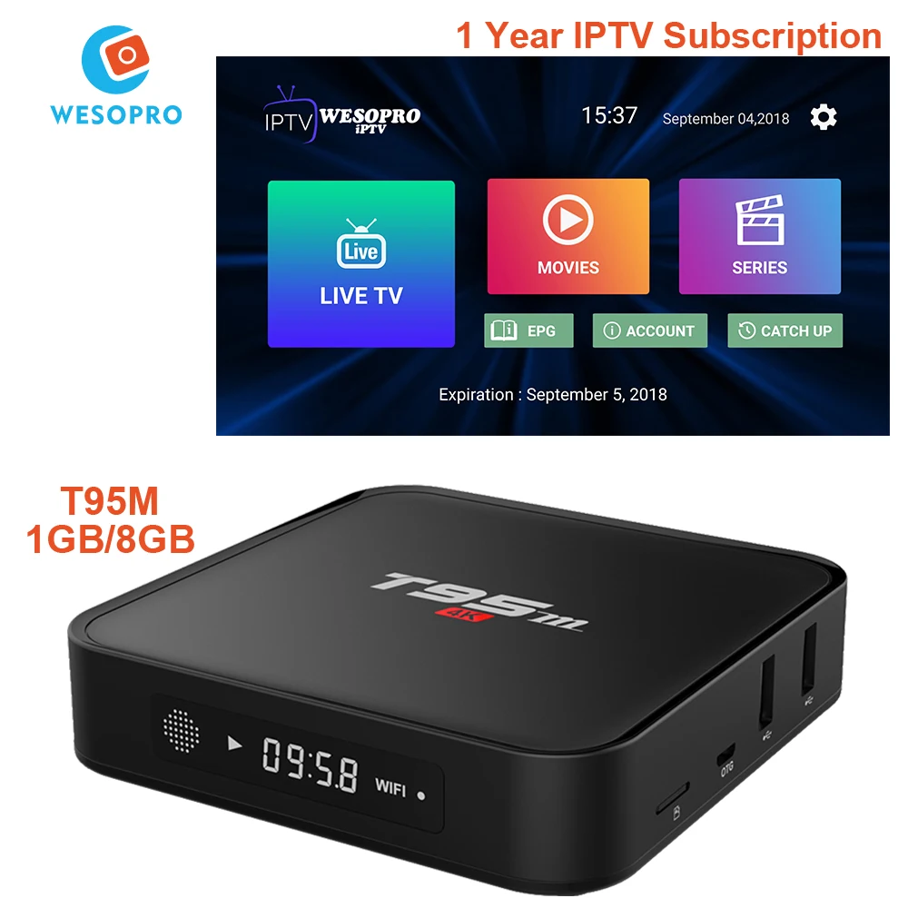 

T95M Android TV Box with Europe Arabic French Portuguese Polish German Italy Spain Dutch Sweden UK USA CA IPTV Subscription M3U
