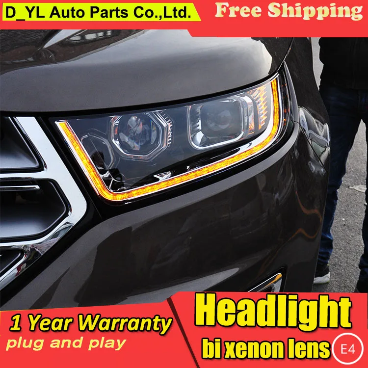 Best Offers D_YL Car Styling for Ford Edge Headlights 2015 Edge LED Headlight DRL Lens Double Beam H7 HID Xenon bi xenon lens