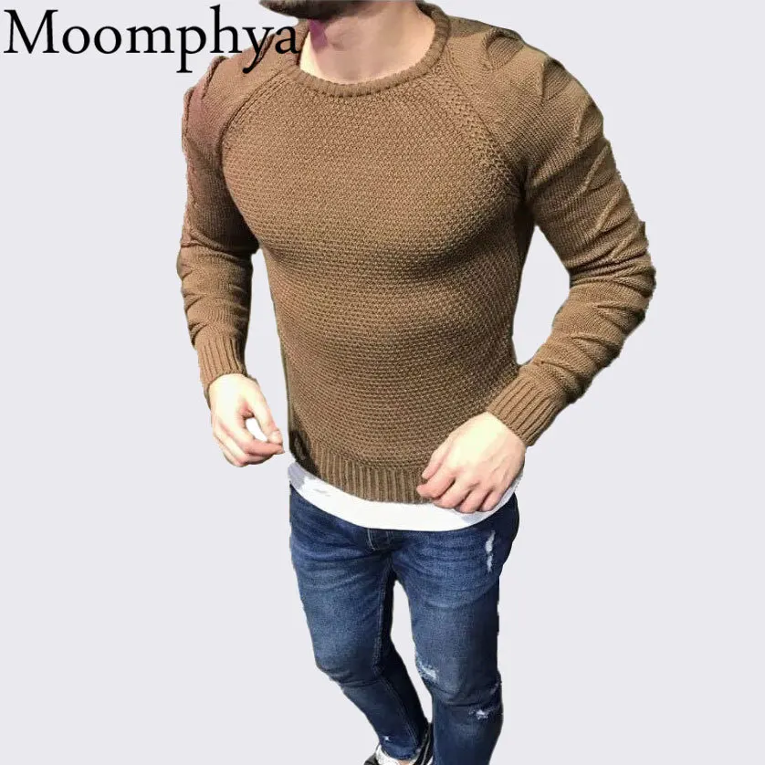 Moomphya Stylish ripped holes sleeve sweater men Hip hop streetwear