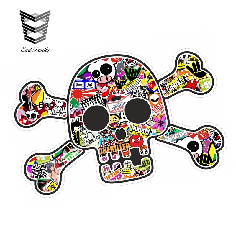 

EARLFAMILY 13cm X 9cm Pirate Style Skull Crossbones with Colour JDM Style Stickerbomb Motif External Vinyl Car Stickers