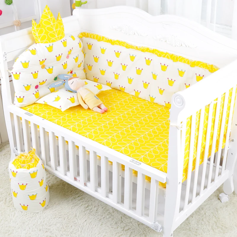  5pcs/set Grey Baby Crib Bedding Set Infant Cot Bumpers Bed Sheet Cotton Newborn Bedding Kit Cute Pa - 33038703717
