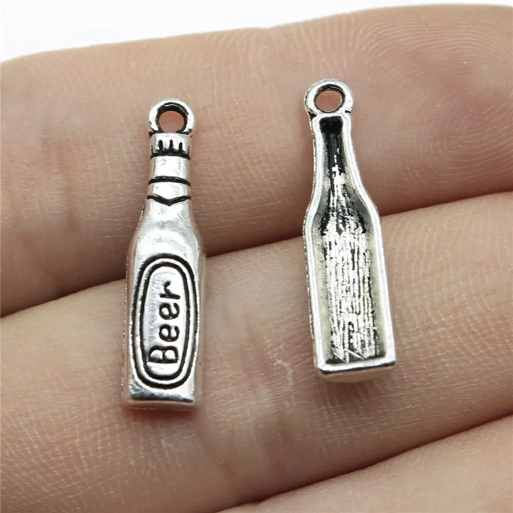 

50pcs/lot 0.9x0.2 inch (24x6mm) Beer Charms Pendant For Jewelry Making Antique Silver Plated Alloy Charms
