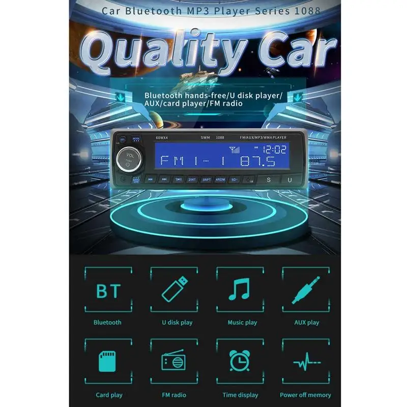 Bluetooth автомобильный Радио Mp3 плеер стерео Usb Aux автомобильный стерео аудио Su-1088