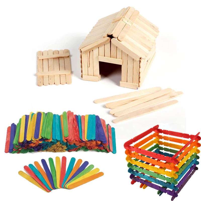

BOHS 50pcs Ice Cream Popsicle Sticks Craft Handmade Diy Toy Strip Material Kindergarten Nursery School Teaching Materials