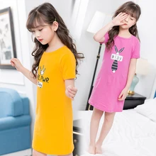 От 4 до 13 лет пижамы для девочек-подростков Ночная сорочка, хлопок, ночное платье Милая Детская домашняя пижама одежда Женская сорочка de nuit fille