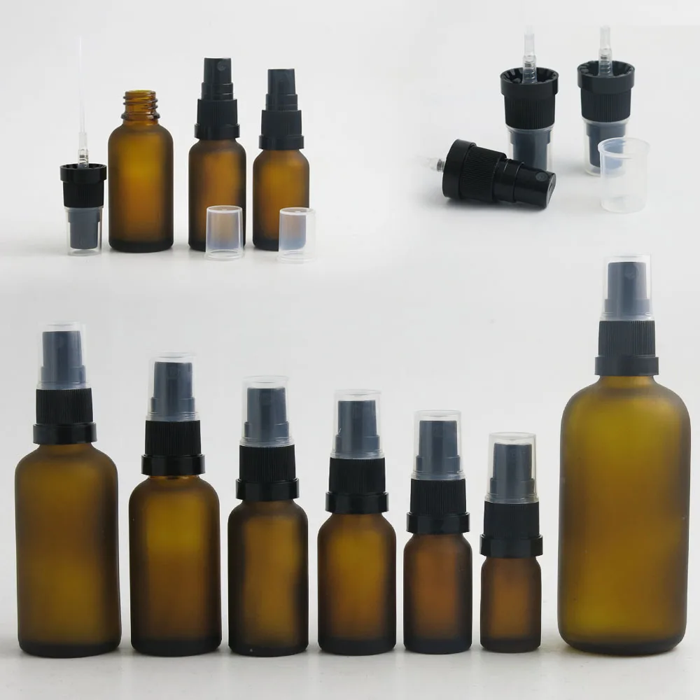5 100ml Portable Amber Brown Glass Essential Oil Spray Bottles Mist