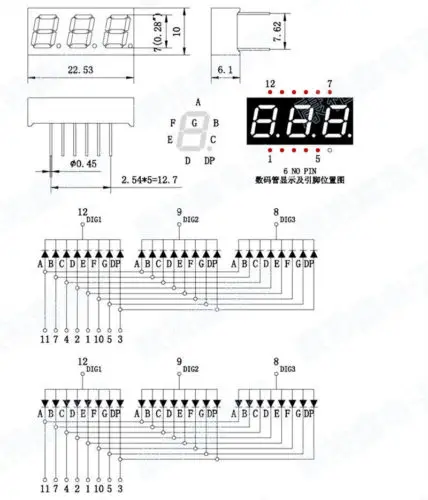 0.28 inch 3 digit led display 7 seg segment led digital tube display Common anode Blue 5 pcs
