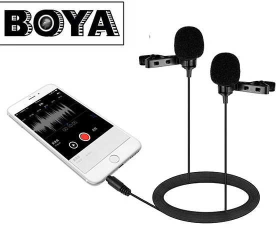 BOYA BY-LM400 клип-на двойной всенаправленный петличный микрофон для записи интервью для iPhone Ipad и большинства устройств Android