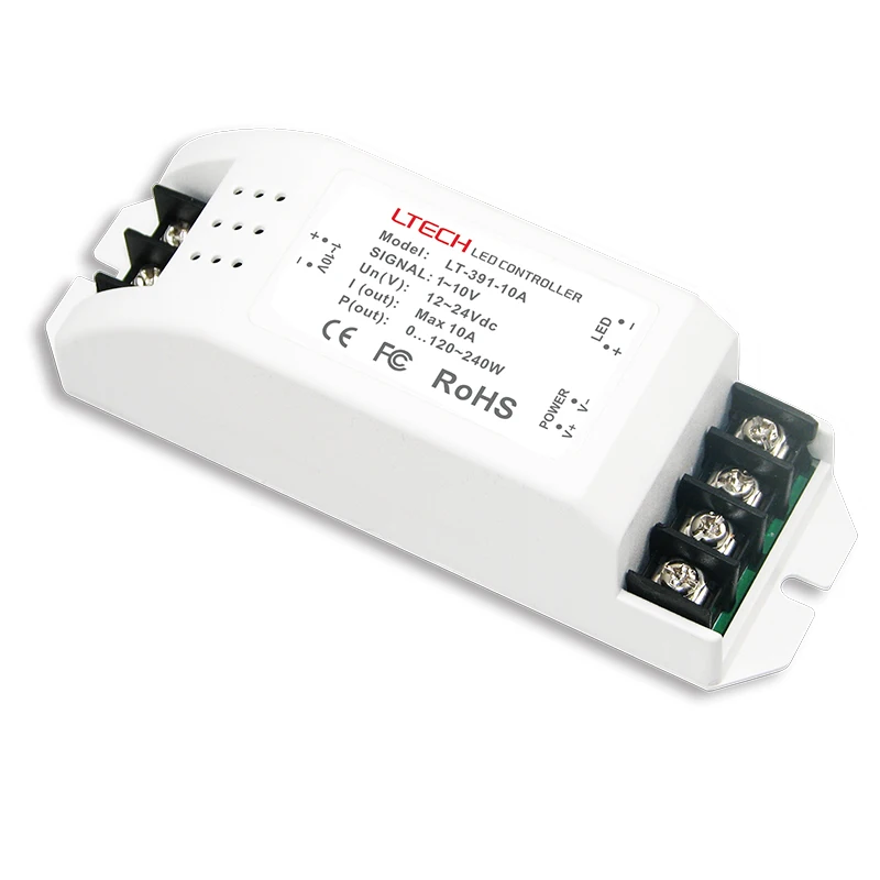

LTECH LT-391-10A 0-10V 1-10V LED dimming driver;DC12-24V input;10A*1CH output Constant Voltage dimmable 0-10V Led driver