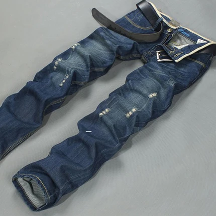 Мужские рваные джинсы, тонкие со средней талией модная