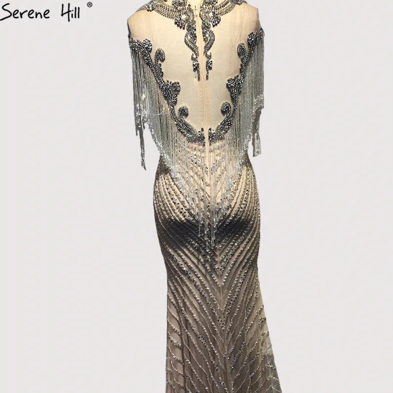 Дубай Бисероплетение кисточкой роскошные сексуальные вечерние платья серебро без рукавов высокого класса вечерние платья Serene Хилл LA60811