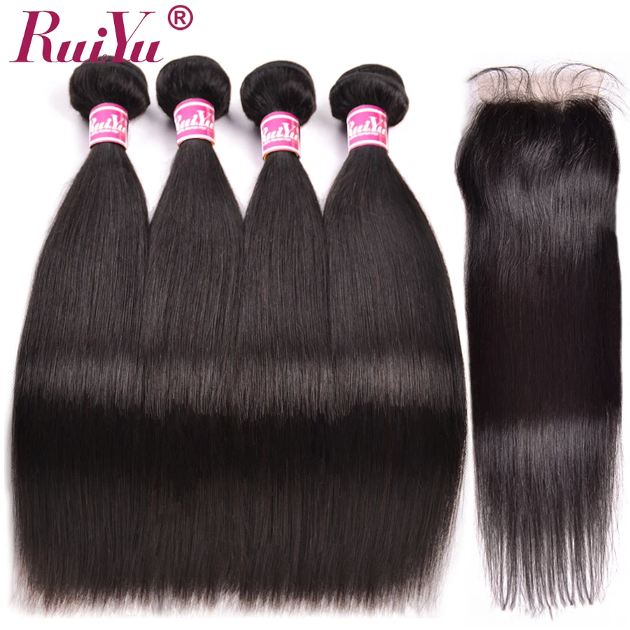 RUIYU Malaysian Hair 3/4 Bundles With closure Non Remy Straight Hair ...