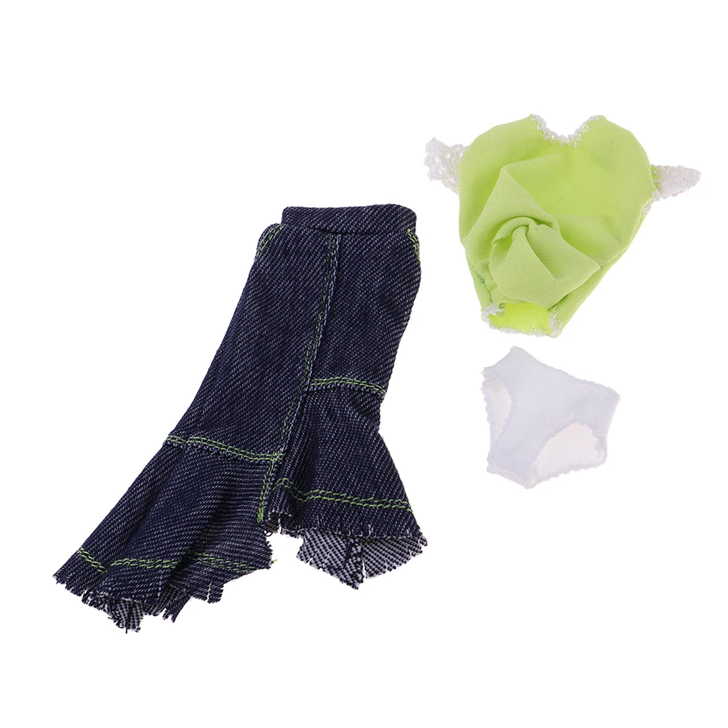 New Trendy Party Garment Set - Tops T-shirt and Denim Half Length Skirt Miniskirt For Blythe Doll Summer Clothing Accessories