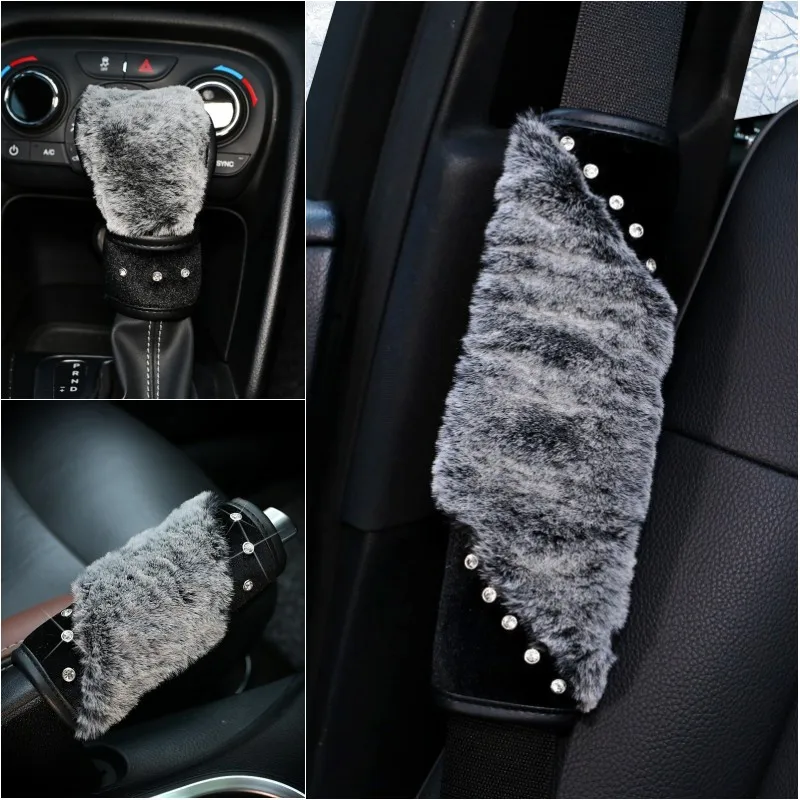 Cute Winter Crystal Plush Car Safety Seat Belt Cover Styling Fluffy