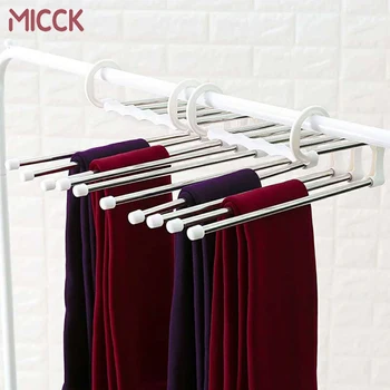 

MICCK Multi Layers Metal Pant Slack Hangers Magic Clothes Hanger Closet Storage For Jeans Trousers Space Saver Storage Pant Rack
