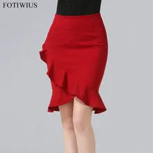 4XL 5XL размера плюс юбка женская элегантная плиссированная мини-юбка русалки Женская офисная юбка красная черная Saia mini Jupe Femme