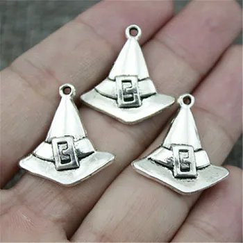 

WYSIWYG 10pcs 23x24mm Wizard Hat Charm Pendants For Jewelry Making Antique Silver Color Magic Witch Hat Pendants Charm