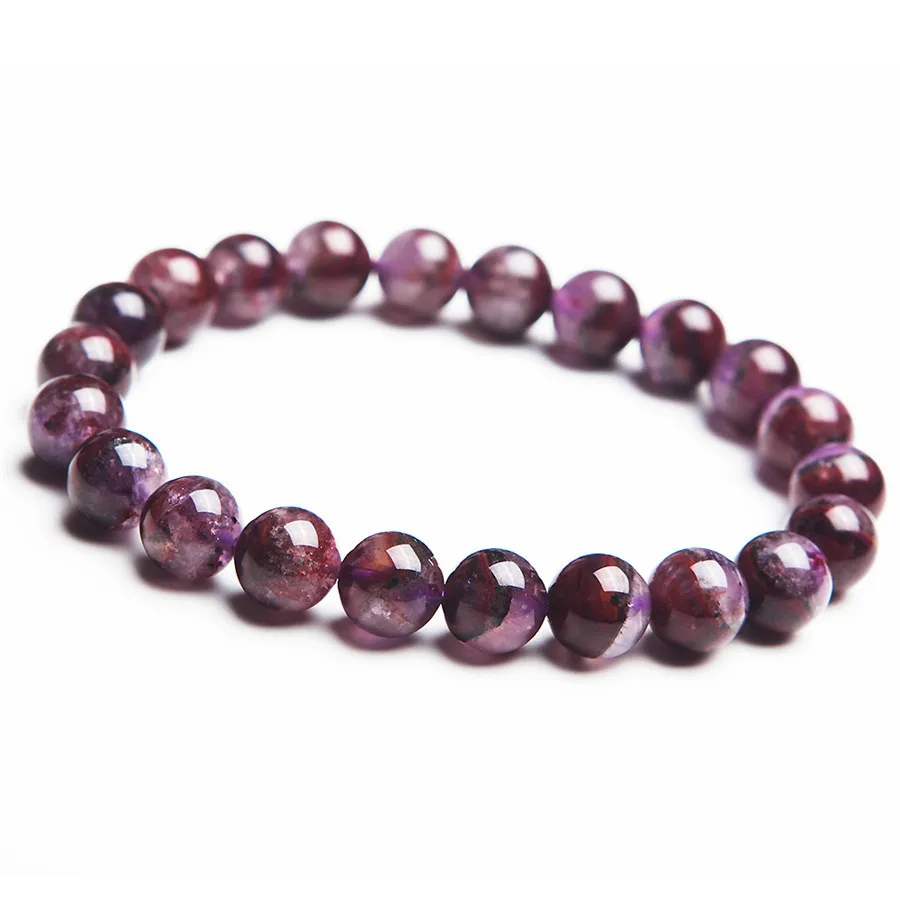 

100% Genuine Purple Red Natural Auralite 23 Gems Stone 9mm Crystal Quartz Round Bead Stretch Charm Bracelet Women