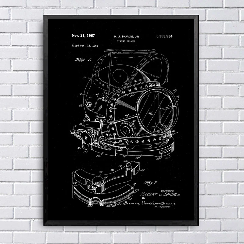 

Diving Helme Patent Art Posters Silk Print Poster Home Decor