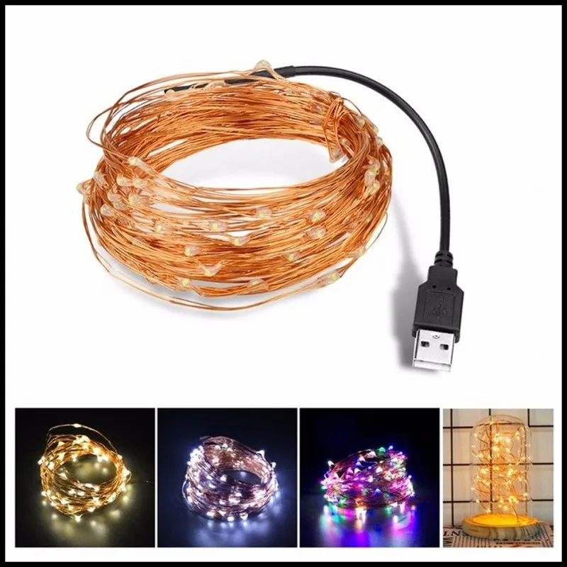 

DC 5V 5M 10M USB charger LED strip light USB Powered RGB Copper Wire tape Holiday String lighting outdoor Fairy Christmas Tree