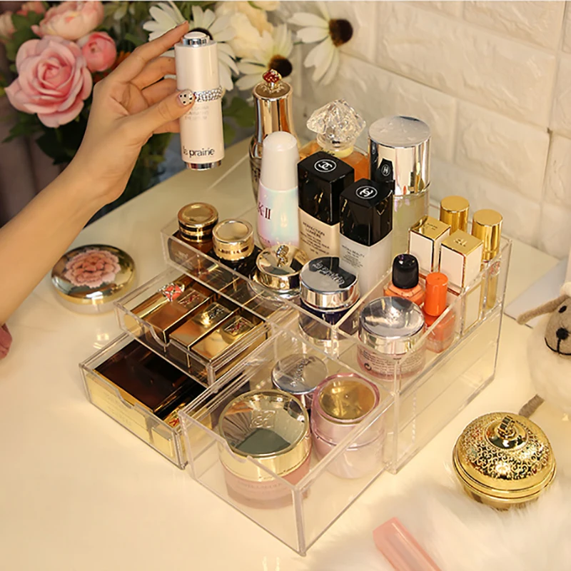 Nordic Large Cosmetic Storage Box With Drawer Acrylic Desktop Jewelry Mask Lipstick Brush Makeup Organizer Sundries Container Nordic Large Cosmetic Storage Box With Drawer Acrylic Desktop Jewelry Mask Lipstick Brush Makeup Organizer Sundries Container