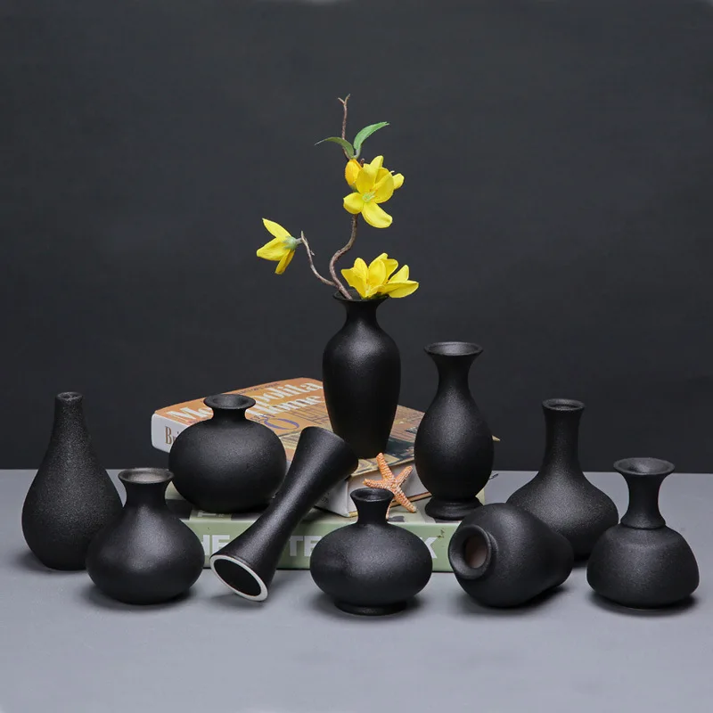 

Tabletop Vase Ceramic Black Dried Flower Vases Fresh Hydroponic Flower Jardiniere for Home Decor Small Teahouse Ornaments