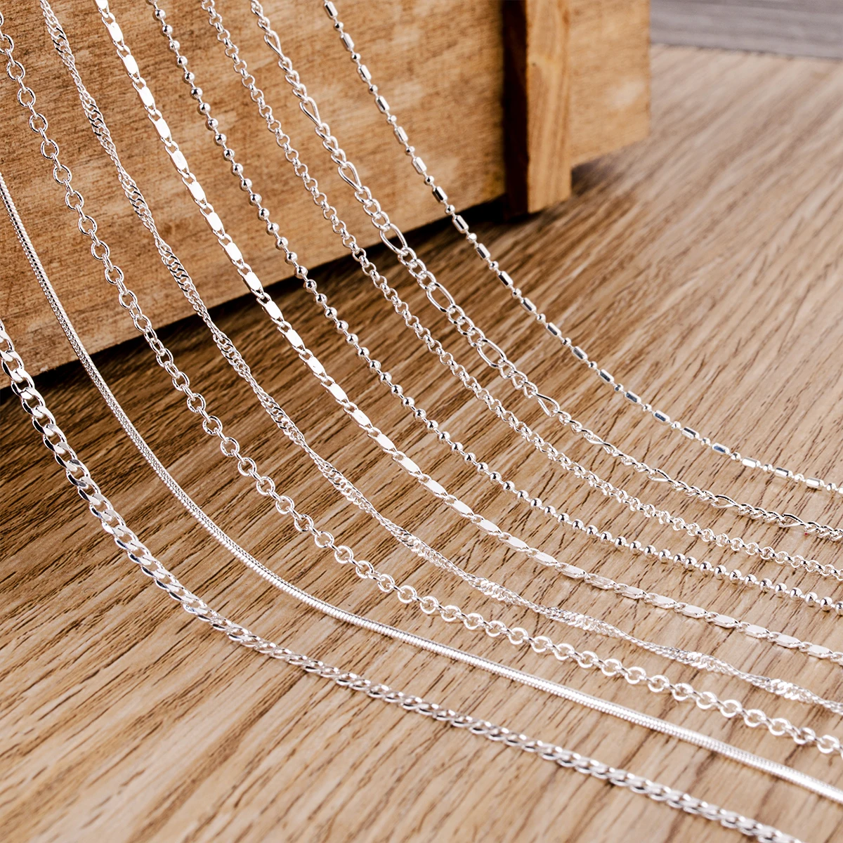 Shellhard Fashion Making Jewelry Vintage Silver Plated Water Wave Chain Figaro Flat Bead Chain Necklace Femme Bijoux 16-30inch