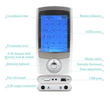 16 Modes+4 Pad 2in1 LCD Screen Dual Output Electric TENS Unit Physiotherapy Body Massager Mini Pain Relief EMS Muscle Stimulator tens unit dual channle output tens ems digital therapy pain relief electrical nerve muscle stimulator with gloves and slipper