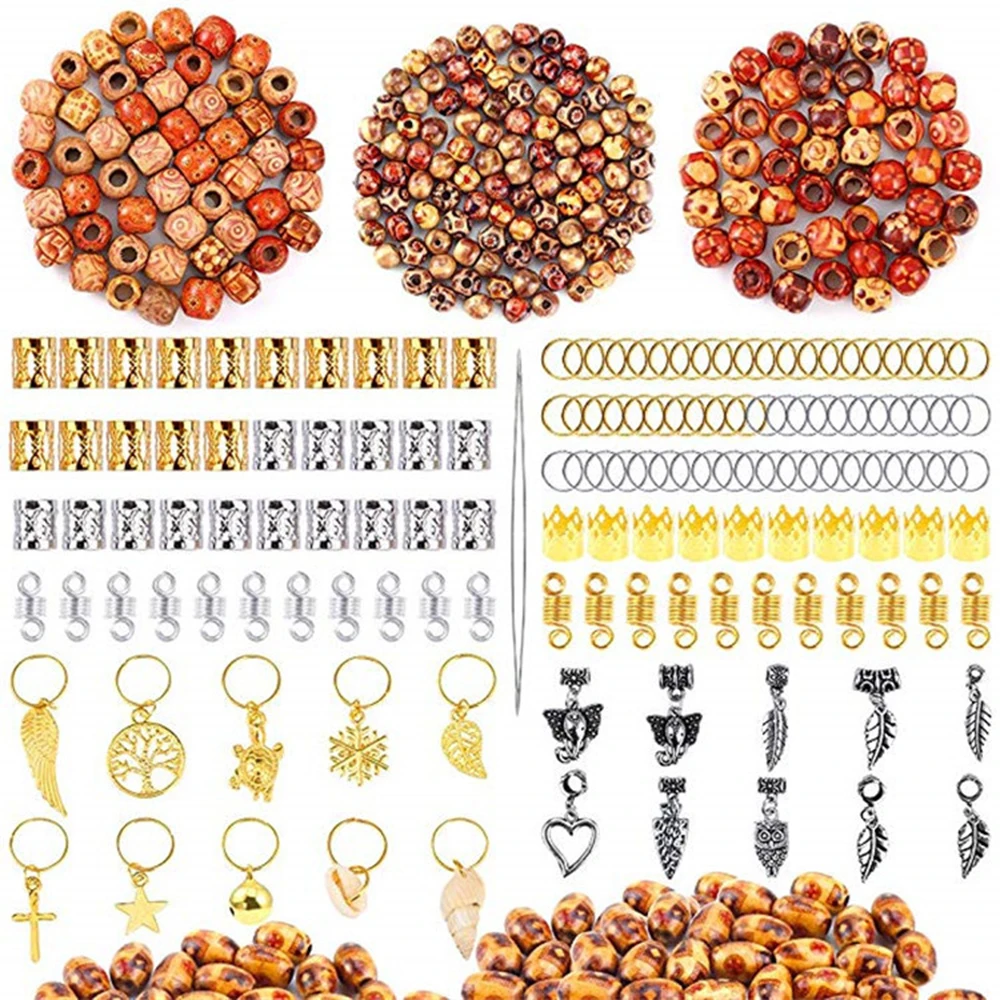 260pcs Wood Beads Diy Hair Jewelry Hole Lock Dreadlock Beads For Jumbo