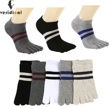 

VERIDICAL 5 pairs/lot toe socks men cotton summer striped five fingers invisible sock meias masculino breathable Sock Slippers