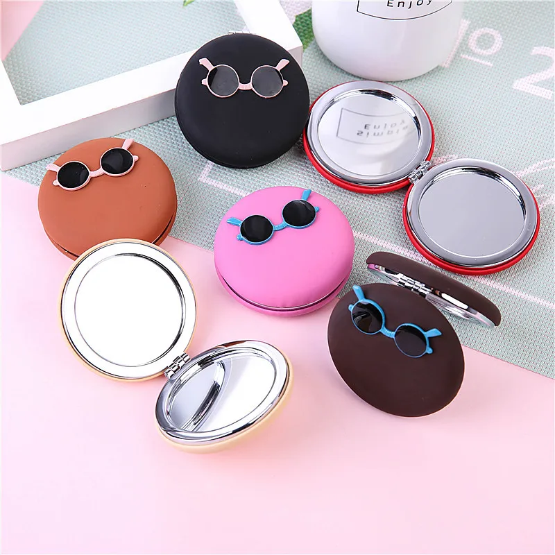 3Pcs Folding Portable Round Mirror Women Compact Cute Carton Cosmetic