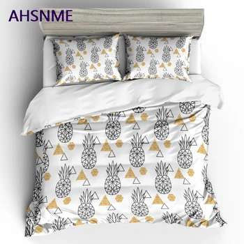 

AHSNME High Definition 3D Pattern Gold Set Pineapple Cover Set Polyester Bedding Set customize Color of Super King Size Bed Set