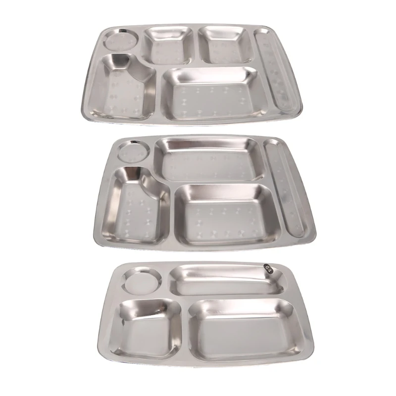 acero inoxidable para estudiantes, bandeja de cena dividida, contenedor de almuerzo, plato de comida, 4/5/6 secciones|Fuentes platos| AliExpress