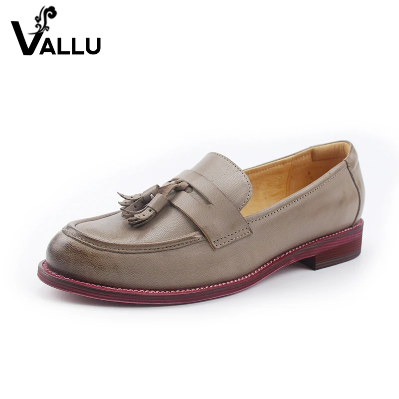 

2019 New Arrival Lady Flat Shoes England Style Women' s Casual Shoes Natural Leather Fringe Low Heel Female Summer Shoes