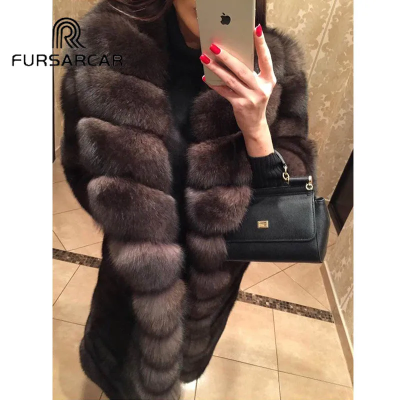 

FURSARCAR New Winter Real Fur Coat Women Natural Fox Fur Fashion Warm Female Jacket With Big Turn-down Collar Long Fox Fur