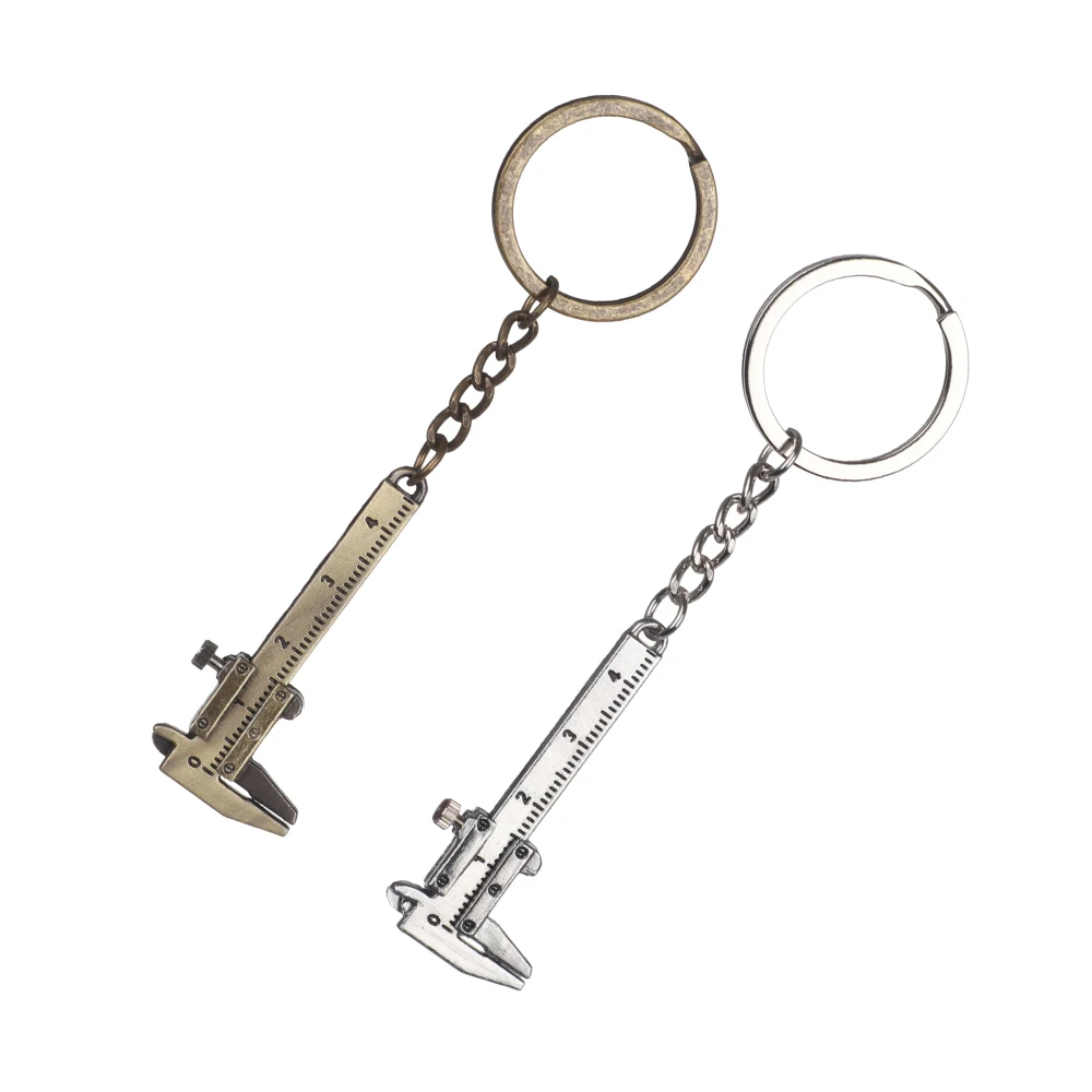 

1PC Mini Ruler Zinc Pendant Model Caliper Portable Gauging Tools Vernier Ruler Key Chain Key Ring Protractor Hand Tools