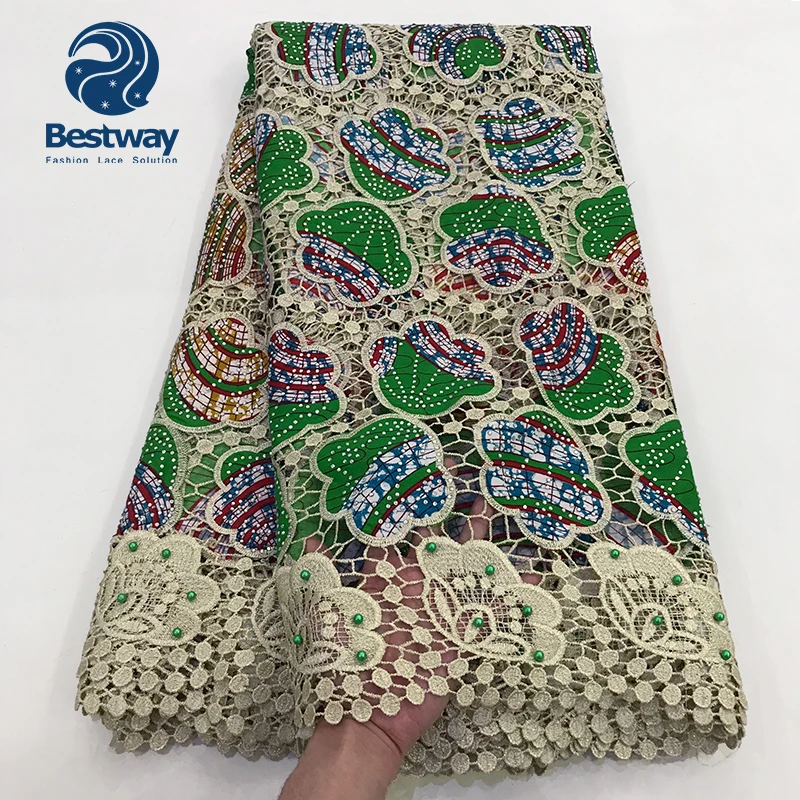 

Bestway African Embroidered Laces Fabrics French Guipure Cord Lace Nigerian Fabric High Quality African Stone French Net Laces