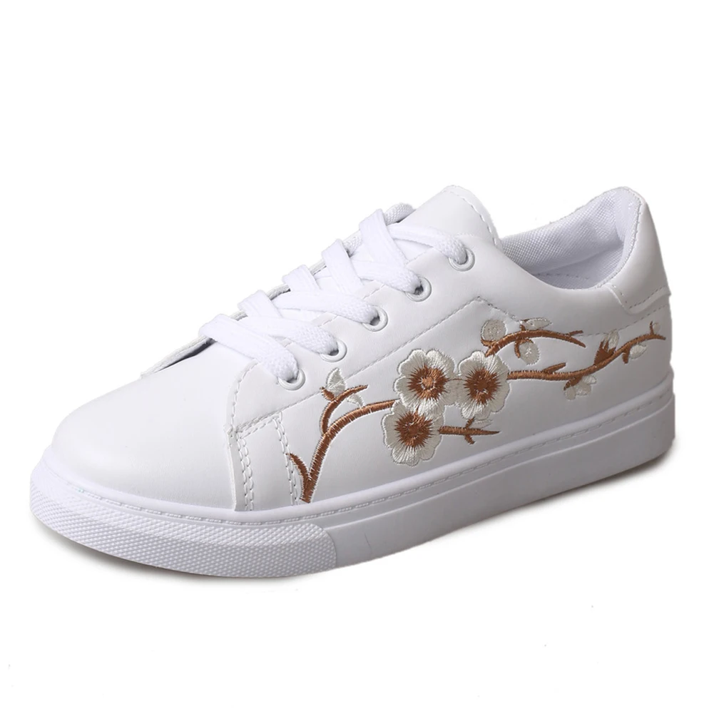 

Women's Flats Espadrilles PU Leather Chinese Traditional Embroidery Leisure Female Footwear Lace Up Flower Shoes for