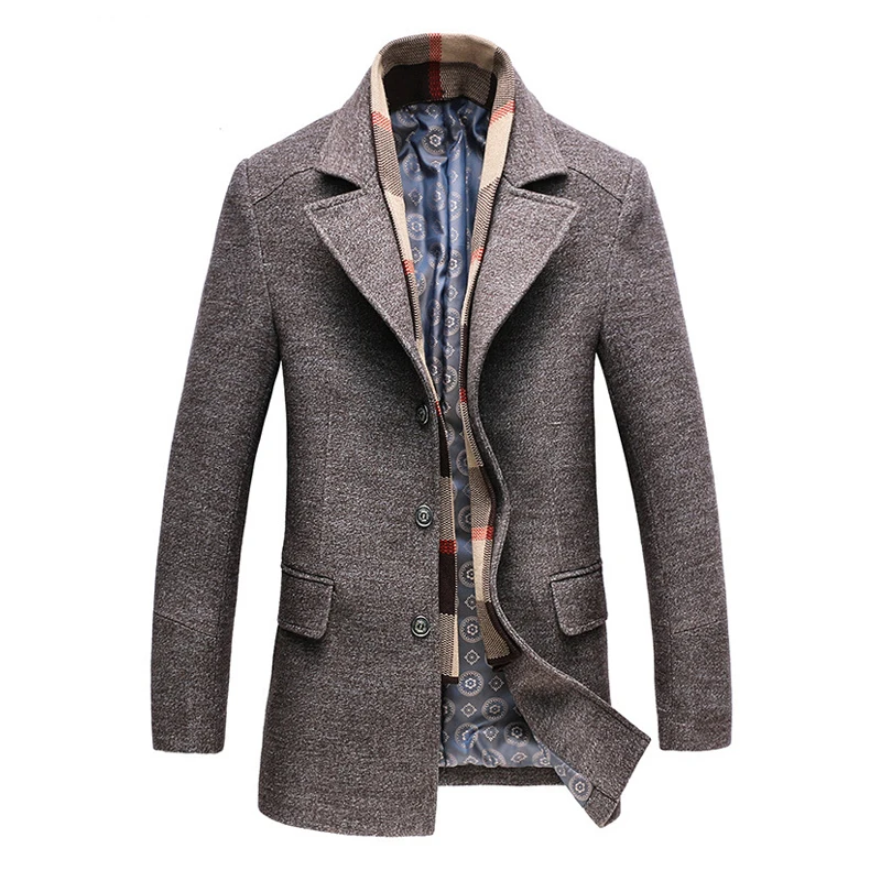 Зимний мужской Повседневный шерстяной Тренч, Модный деловой длинный уплотненный тонкий пиджак, Мужской плащ, брендовая одежда 1717