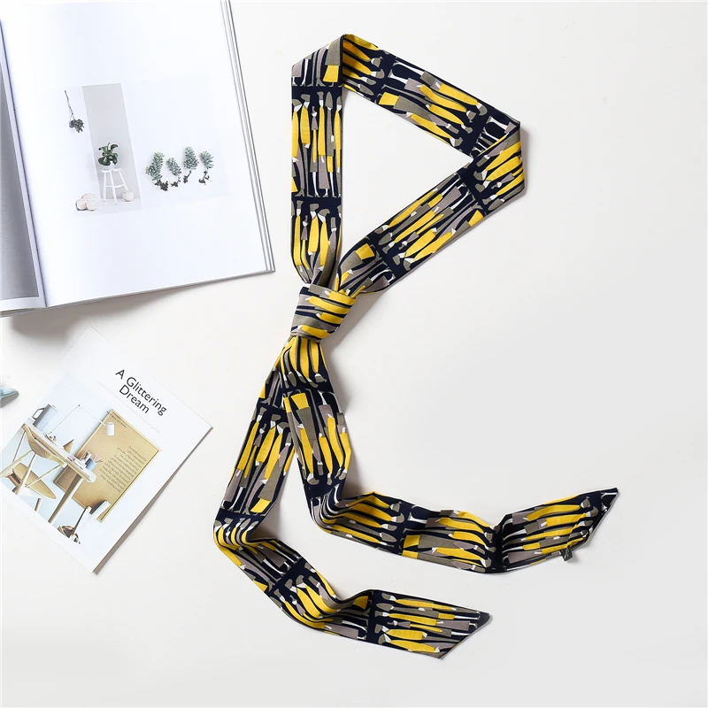 Удлиненный узкий шелковый шарф для женщин, фирменный дизайн, обтягивающие шарфы, декоративный пояс, Женская повязка на голову, обернутая лента, модный принт, новинка - Цвет: LJ16-45