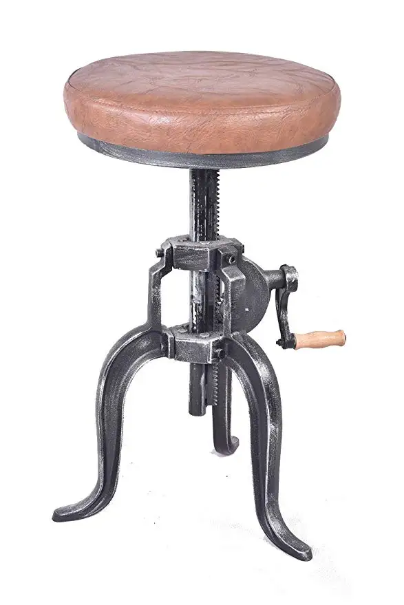 Chair American Antique Industrial DIY Crank Bar Stool Cast Iron Three-Legged PU Seat Surface Adjustable Swivel Bar Chairs