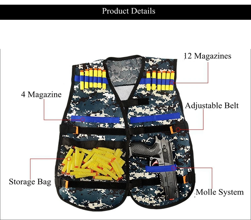 Tactical Vest Adjustable with Storage Pockets fit for Nerf N-Strike Elite Team