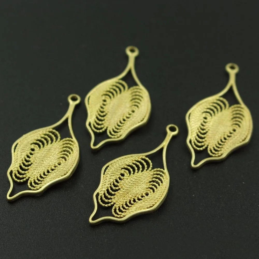Stamping Leaf Charms Pendants Brass Metal Connectors Findings DIY