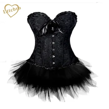

Sweetheart Brocade Overbust Pattern Corset Top with G-String
