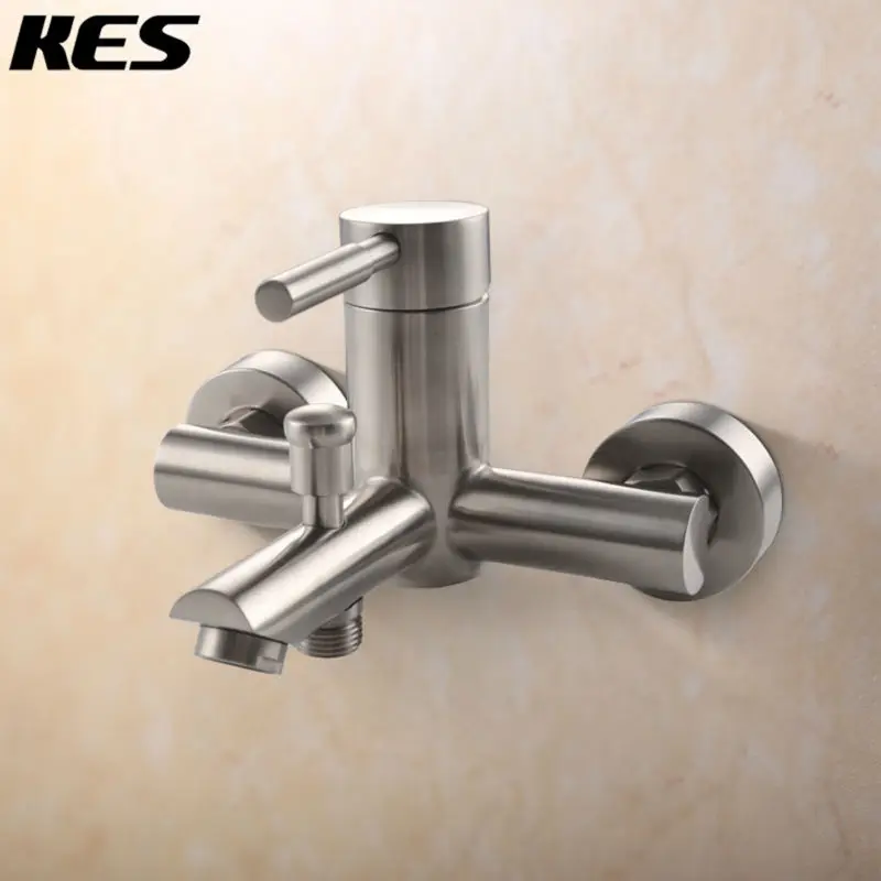 

KES SUS 304 Stainless Steel Bathroom Shower Tub Faucet with Diverter Bathtube Filler S-Joint Union G1/2, Brushed, L5050