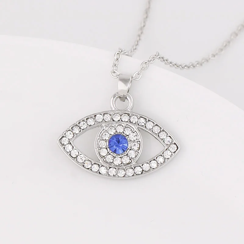 Элегантный посеребренный Синий Кристалл Стразы сглаза кулон ожерелье цепь Шарм Модные женские ювелирные изделия подарки на день рождения